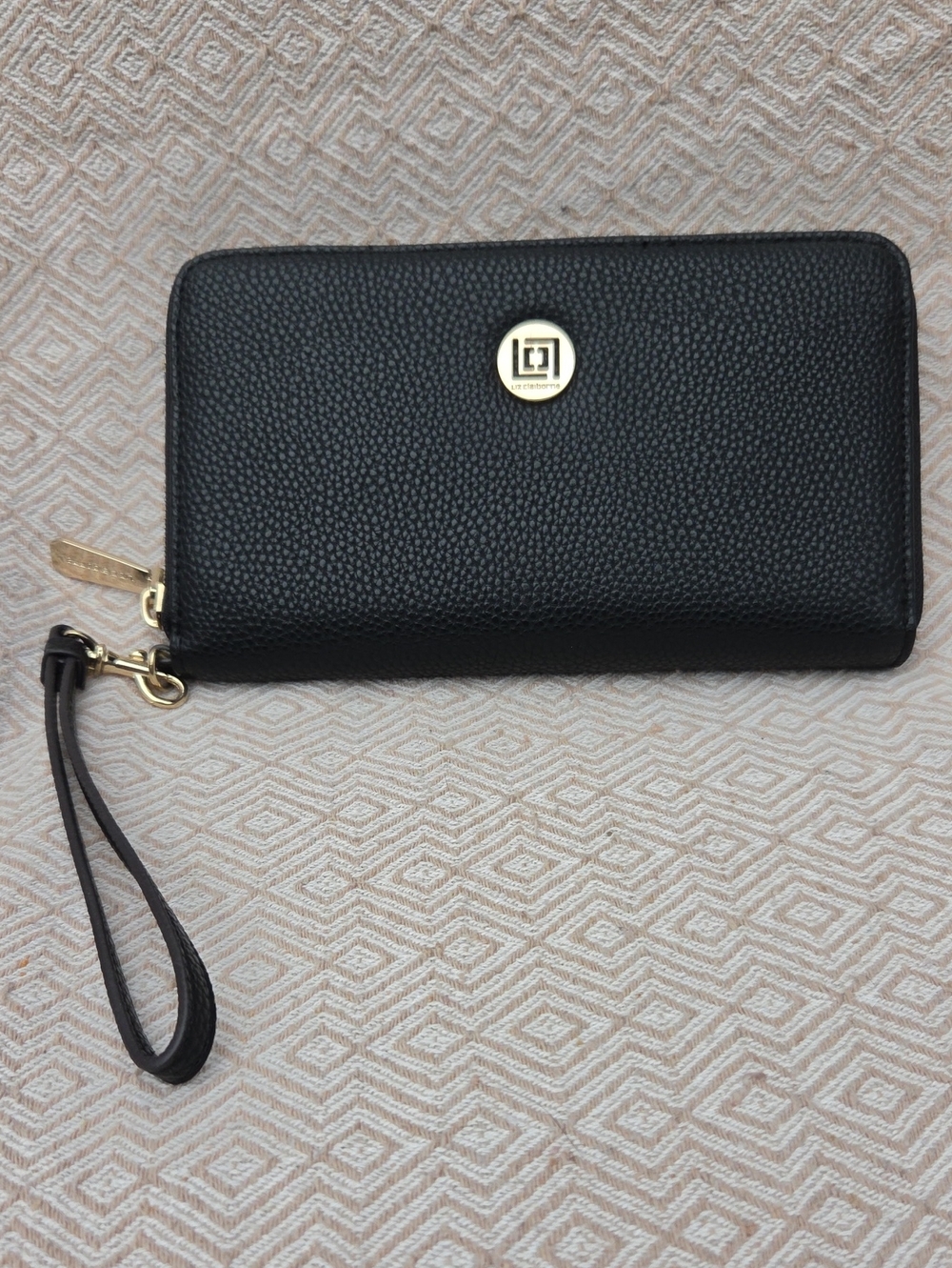 Liz Claiborne Black Wristlet Wallet with Gold Logo